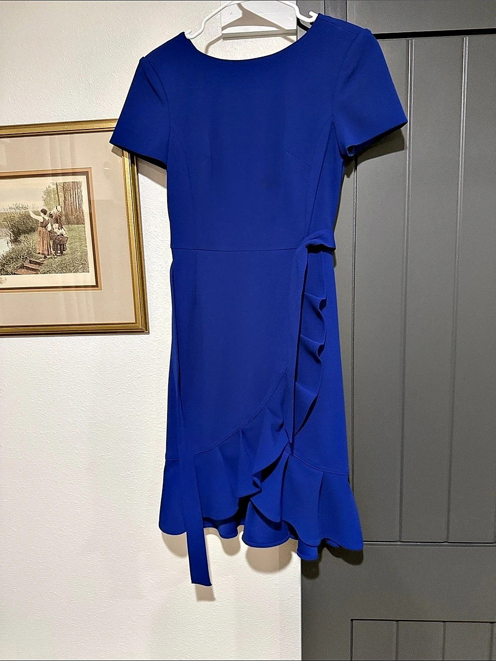 Calvin Klein Ruffle Mini Dress in Blue Size 4 Like New